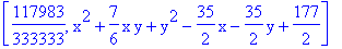 [117983/333333, x^2+7/6*x*y+y^2-35/2*x-35/2*y+177/2]